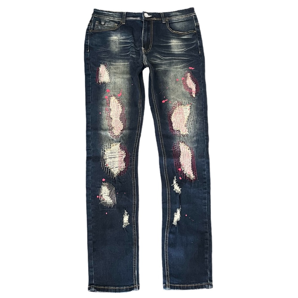 Switch Remarkable Dark Wash Distressed Jeans 32x32 Splatter Detail
